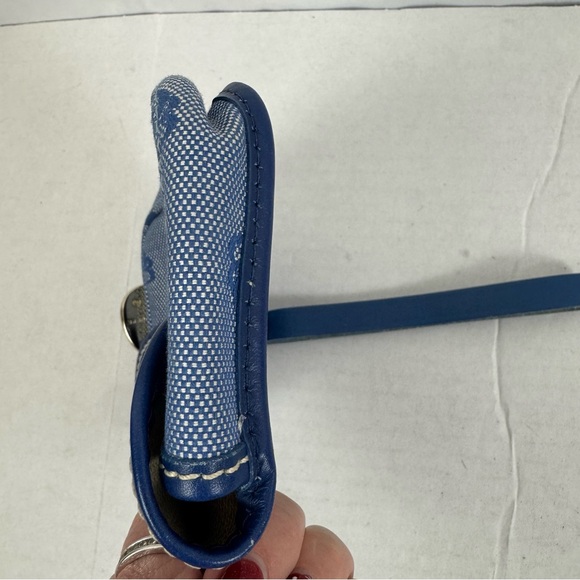 Dooney & Bourke‎ Blue Logo Canvas Leather Trim Wristlet Wallet Small Pouch